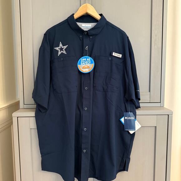 NWT Columbia PFG Dallas Cowboys Shirt XL Vented Omni-Shade Navy Blue UPF 40 - Picture 1 of 12